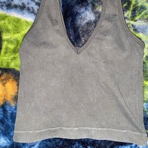 Gray Fitted Crop Tank Top